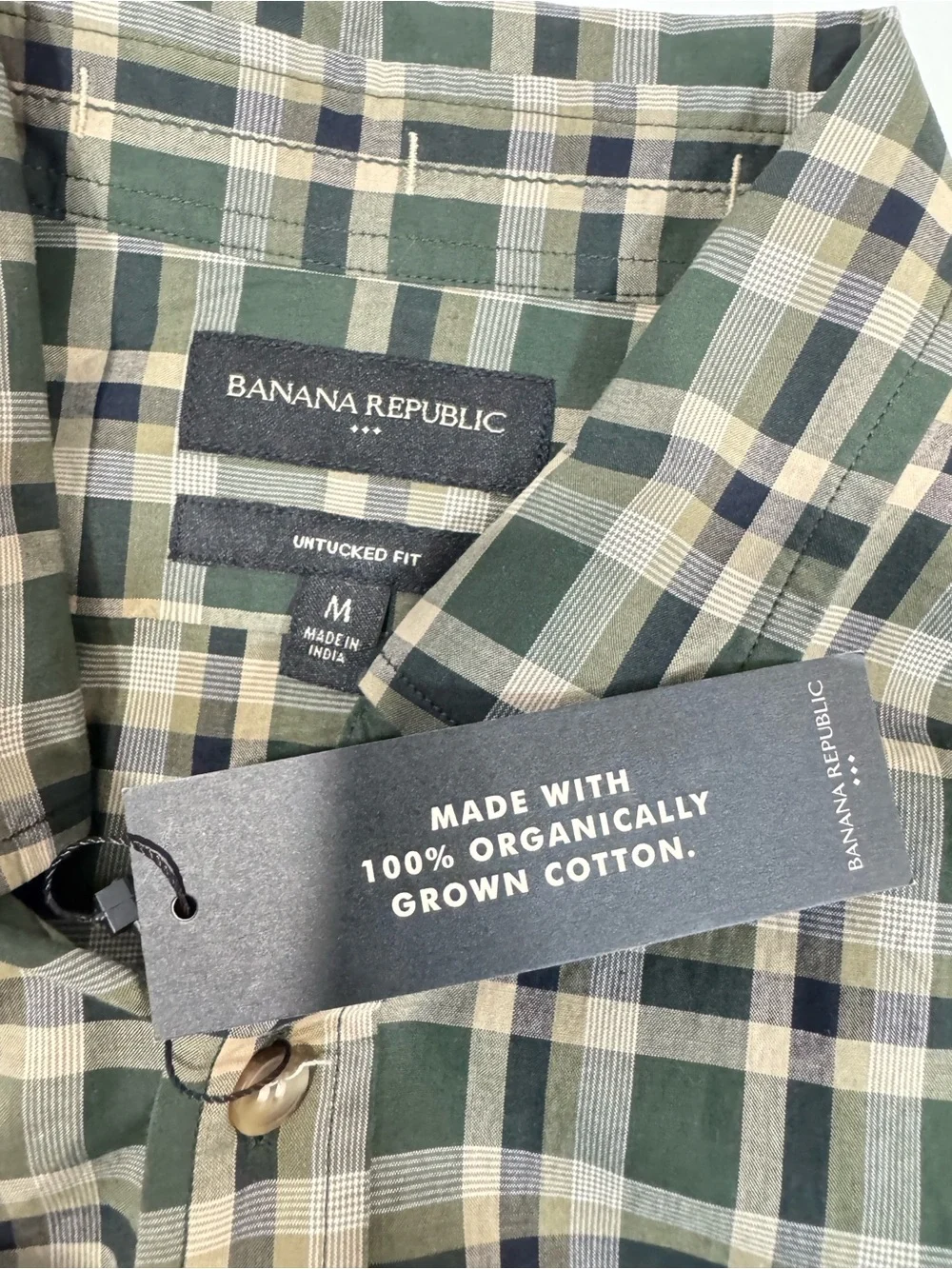 Banana Republic Untucked Fit Green Plaid Button Down Shirt Men’s Medium